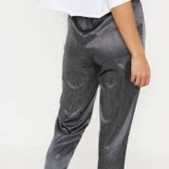Galadriel Silk Slacks High Rise Swiss Dot Ankle Length Straight-Leg Grey Pants M - Picture 14 of 14